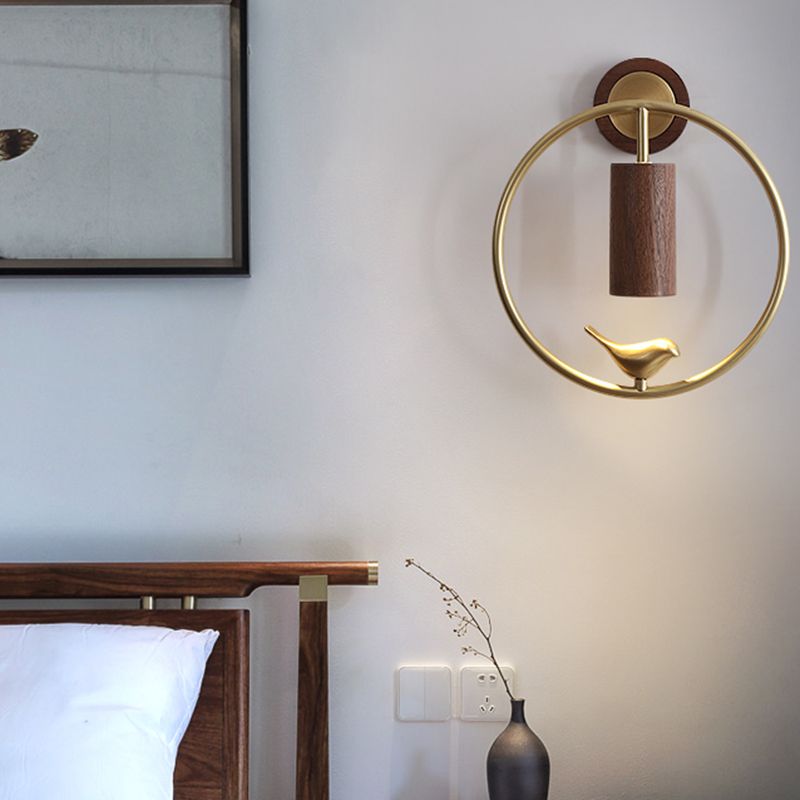 Modern Simple Wooden Wall Light Round Shape Wall Lamp for Living Room