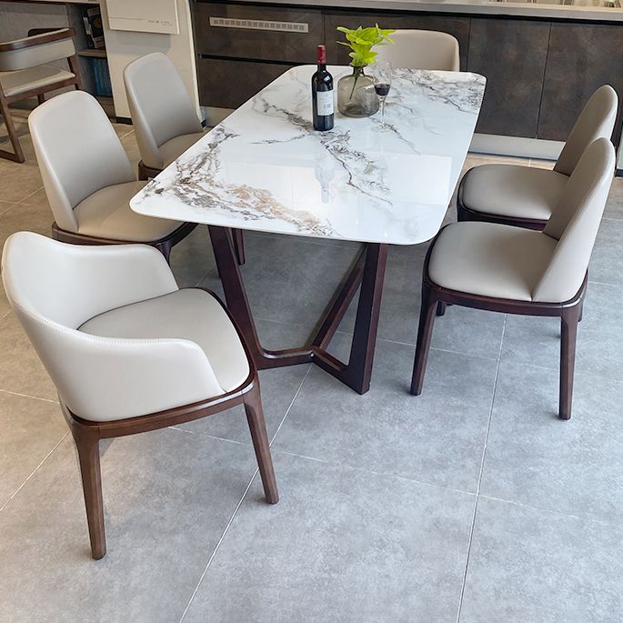 Mesa de comedor estándar rectangular de piedra sinterizada blanca industrial para cocina