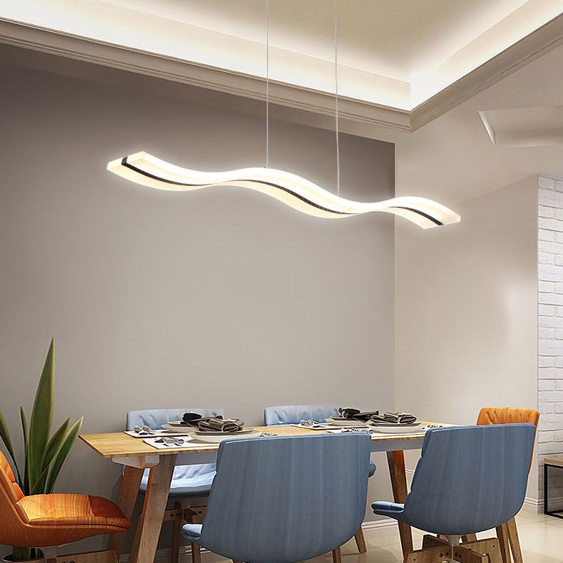 Dinning Room Island Pendant Light Simple White Over Island Lighting with Wave Metal Shade