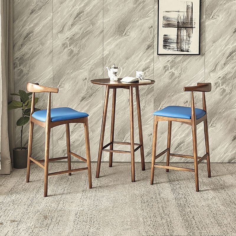 1/3 Pieces Modern Round Bar Table Set Ash Wood Bistro Set with Footrest