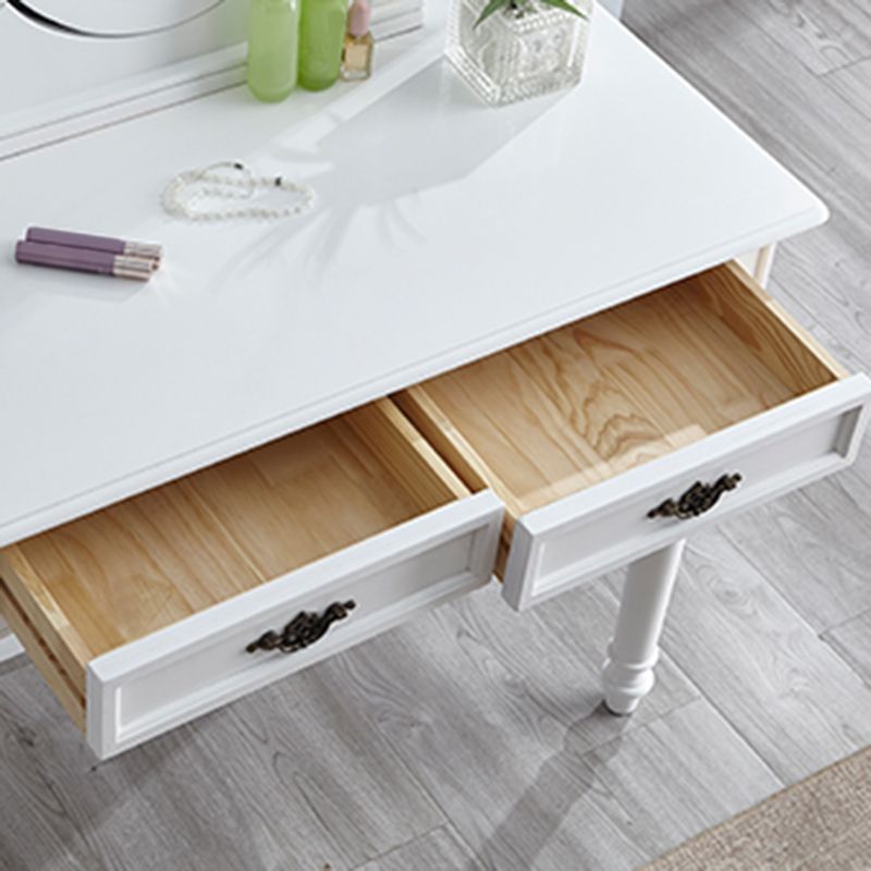 Bright White Vanity Set with 2 Storage Drawers Rubberwood Make-up Vanity, 17.71" Wide