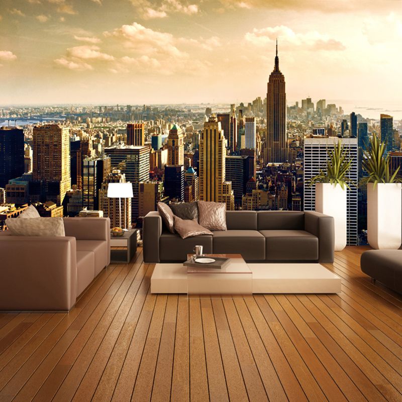 Décor mural extra large Bâtiment d’impression 3D de couleur foncée dans la ville Peinture murale à texture non tissée pour café, taille personnalisée disponible