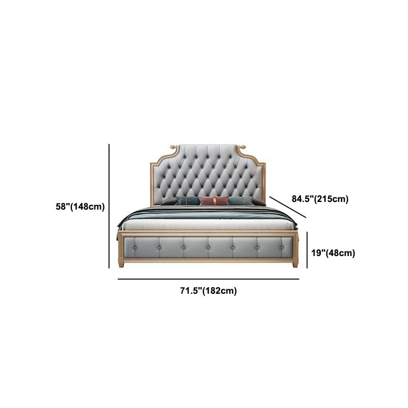 Victorian Style Bed Frame Rubberwood Bed with Upholstered Headboard