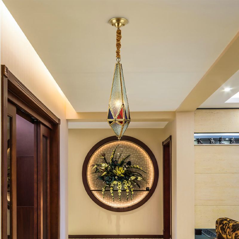 Bubble Glass Red Hanging Light Geometric 1 Light Colonial Down Lighting Pendant for Corridor