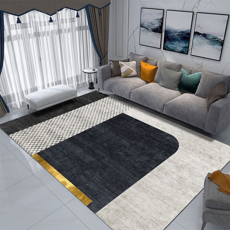 Gold Semicircle Rug Polyester Modern Rug Non-Slip Backing Rug for Living Room