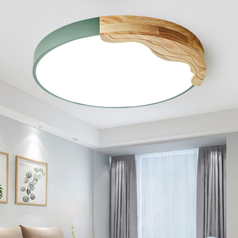 Plafonnier circulaire LED en acrylique, style nordique, vert, pour chambre d'adulte, lumière chaude/blanche
