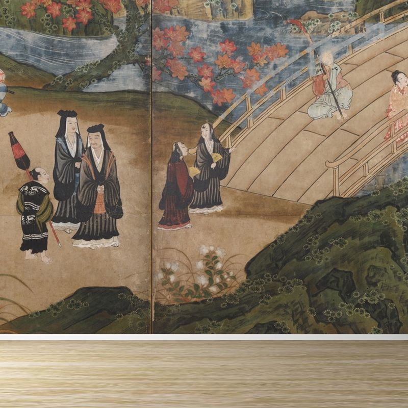 Full Size Illustration Modern Mural Wallpaper with Asian Ancient Figures in Light Color