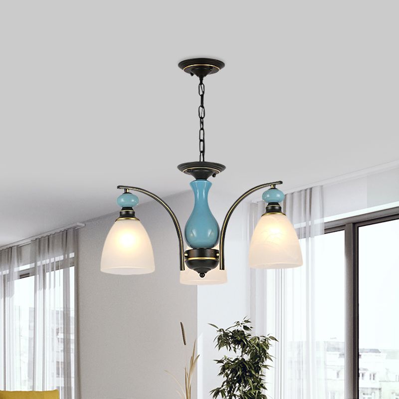 Tonalità a cupola retrò pendente sospeso 3/5/8 luci lampadario glassato lampadario dell'illuminazione in nero e blu