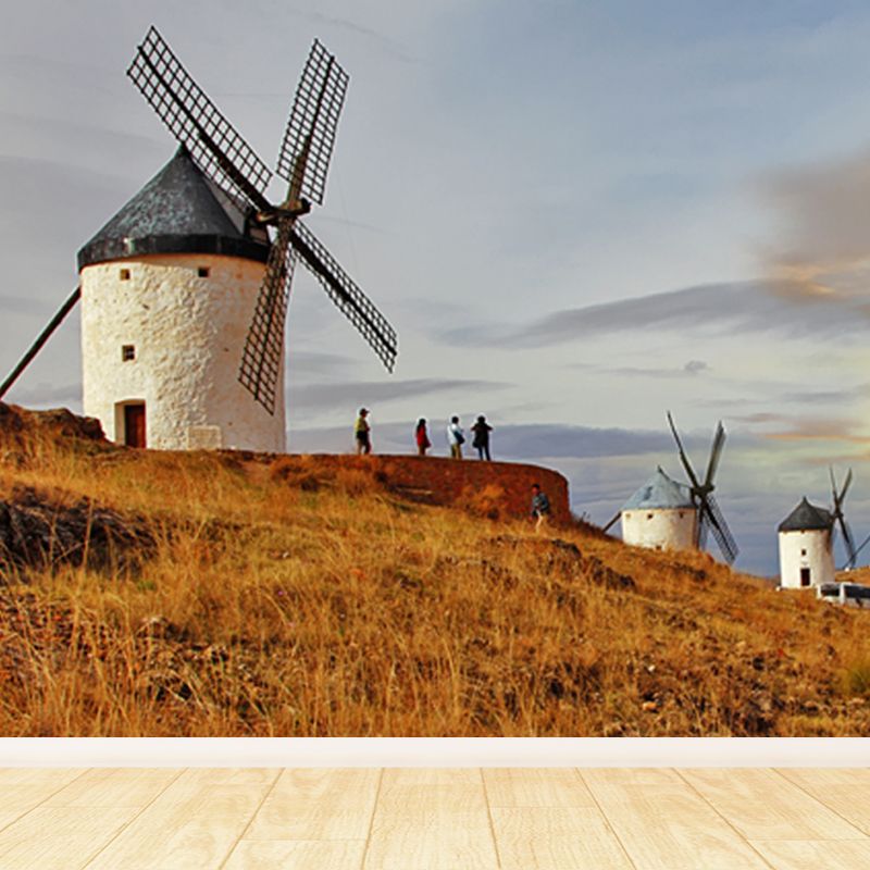 Extra Large Windmill Mural Brown Non-Woven Wall Art for Home Decor, Personalised