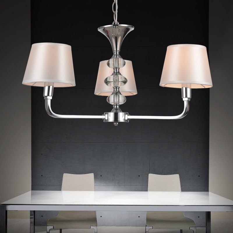 3 Bulbs Tapered Chandelier Light Traditional Beige Fabric Hanging Ceiling Fixture for Kitchen