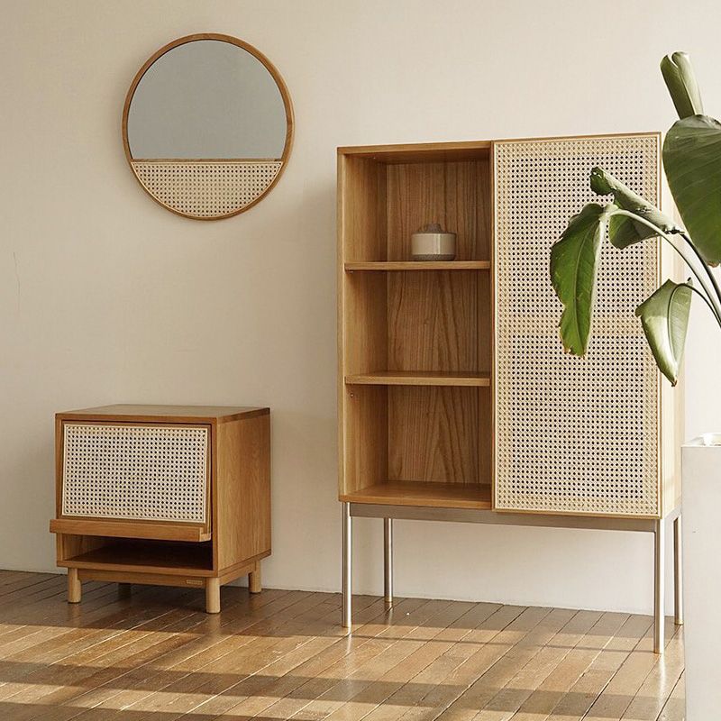 35.43" Long Accent Cabinet Solid Wood Cabinet in Natural with Shelves