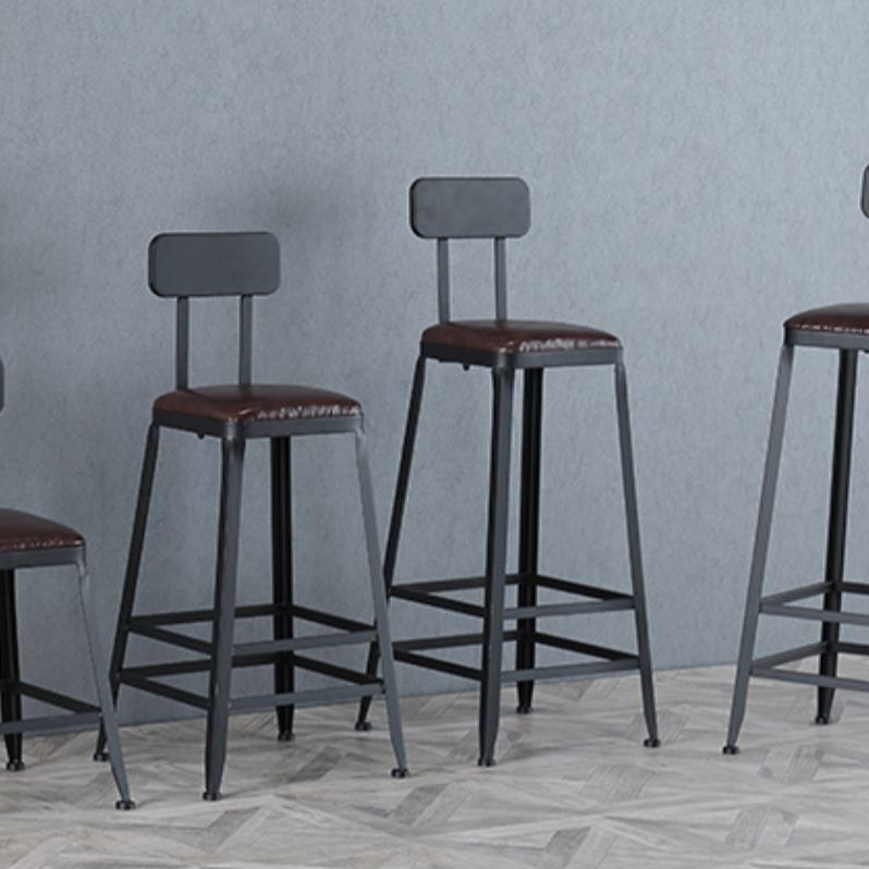 Industrial Armless Counter Stool Iron Cafe Bar Stool with Leather Cushion