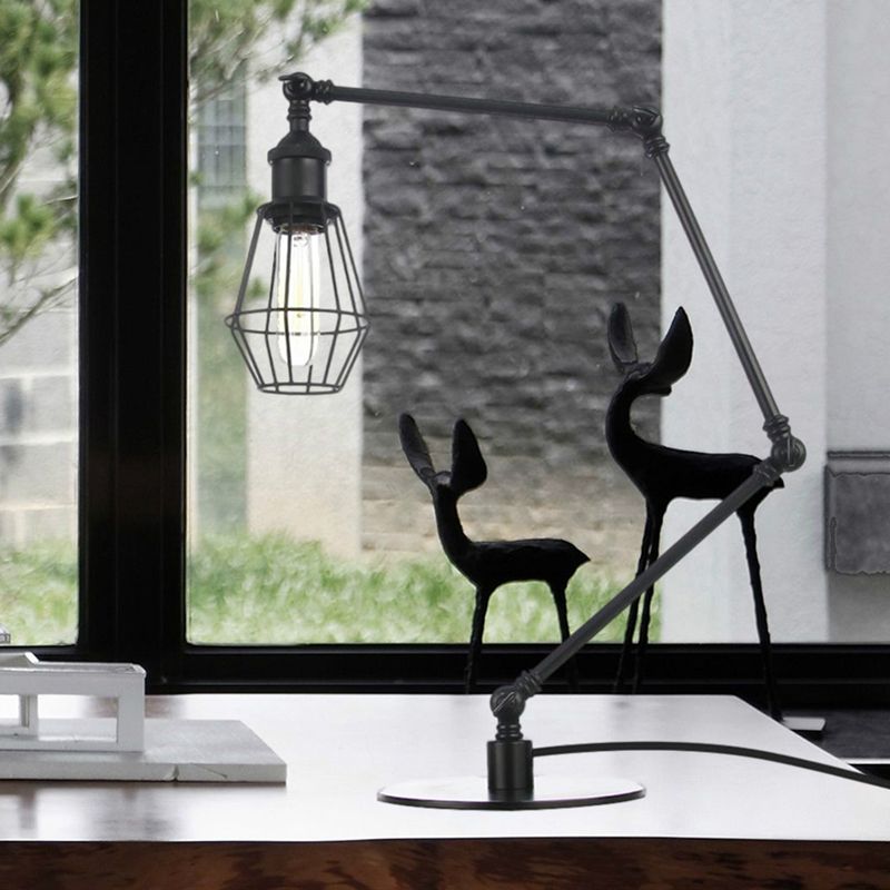 Wire Frame Table Lighting Industrial Style Metal 1 Light Black/Brass Finish Table Lamp with Adjustable Arm