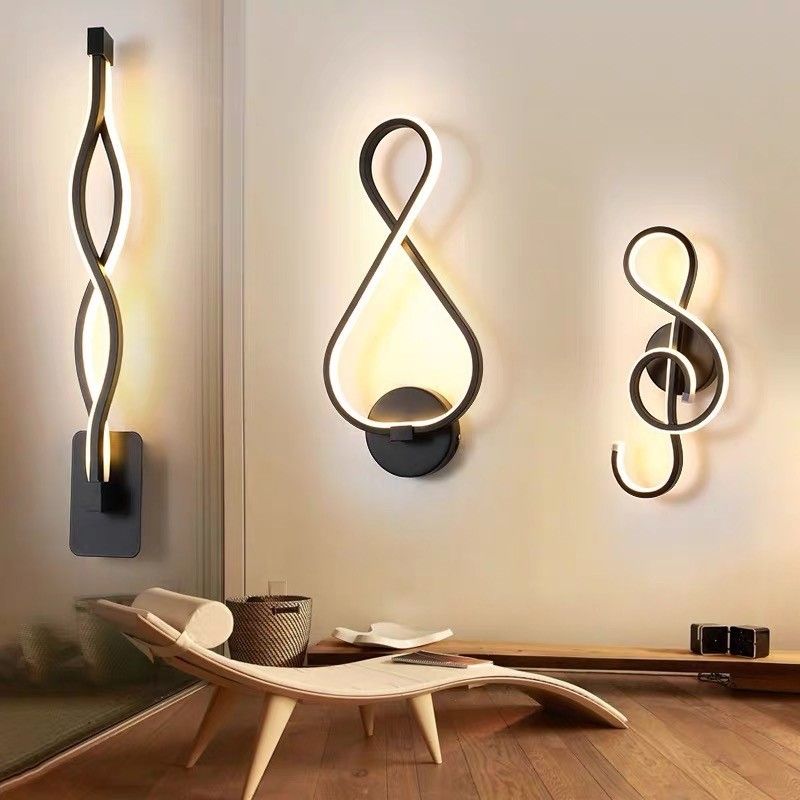 Minimalist Line Art Sconce Light Fixture Metal Hallway LED Wall Mounted Lamp in Black