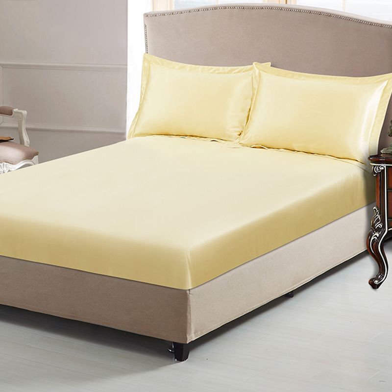 Silk Bed Sheet 1-Piece Pure Color Wrinkle Resistant Fitted Sheet