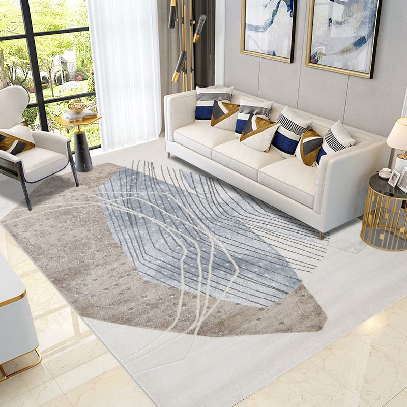 Gray Abstract Line Rug Polyester Modern Rug Non-Slip Backing Rug for Home Decor