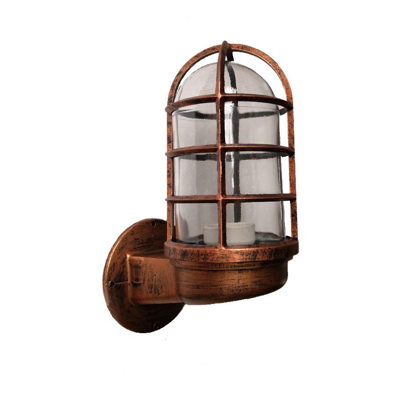 Antique Style Oval Wall Lamp 1-Light Clear Glass Sconce Light with Cage for Bathroom