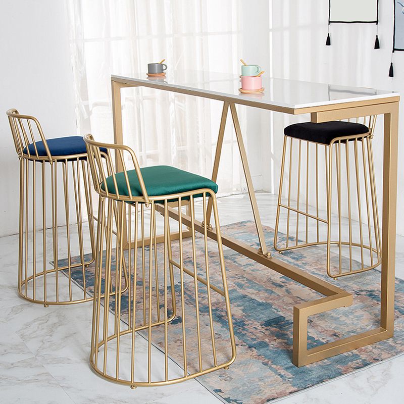 Glam Style Upholstered Bar Stools Armless Low Back Stools with Metal Base