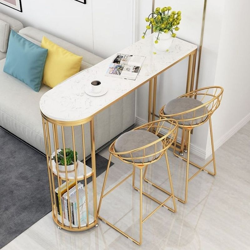 Faux Marble Bistro Bar Table Rectangle Metal Base Bar Table for Living Room