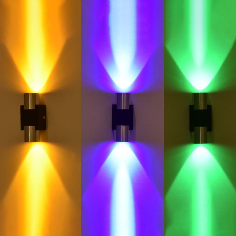 Cylindrical Up Down Wall Sconce Modern Aluminum Clubhouse Hallway Wall Light in Black-Silver