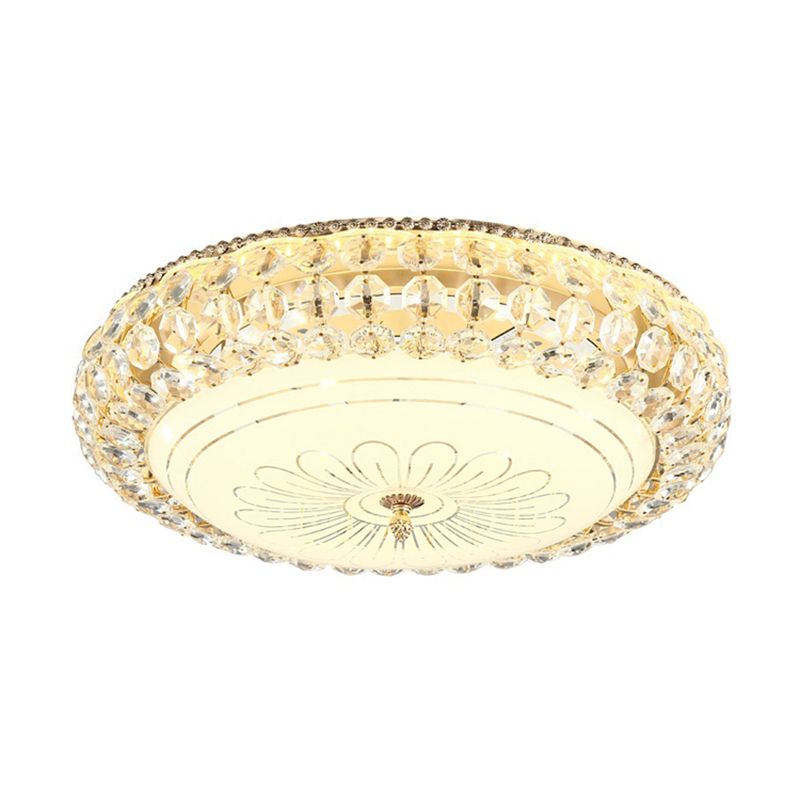 Lámpara empotrada de techo redonda LED de vidrio esmerilado contemporánea con cristal K9 en dorado, 12"/16" de ancho