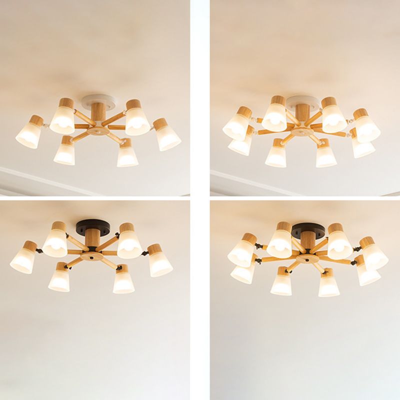 Nordic Ceiling Lighting Radial Semi Flush Mount with Wood for Living Room
