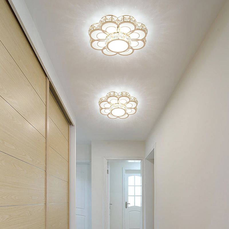 Plafonnier Fleur Simplicité Cristal Biseauté 10"/12" Largeur LED Plafonnier En Or