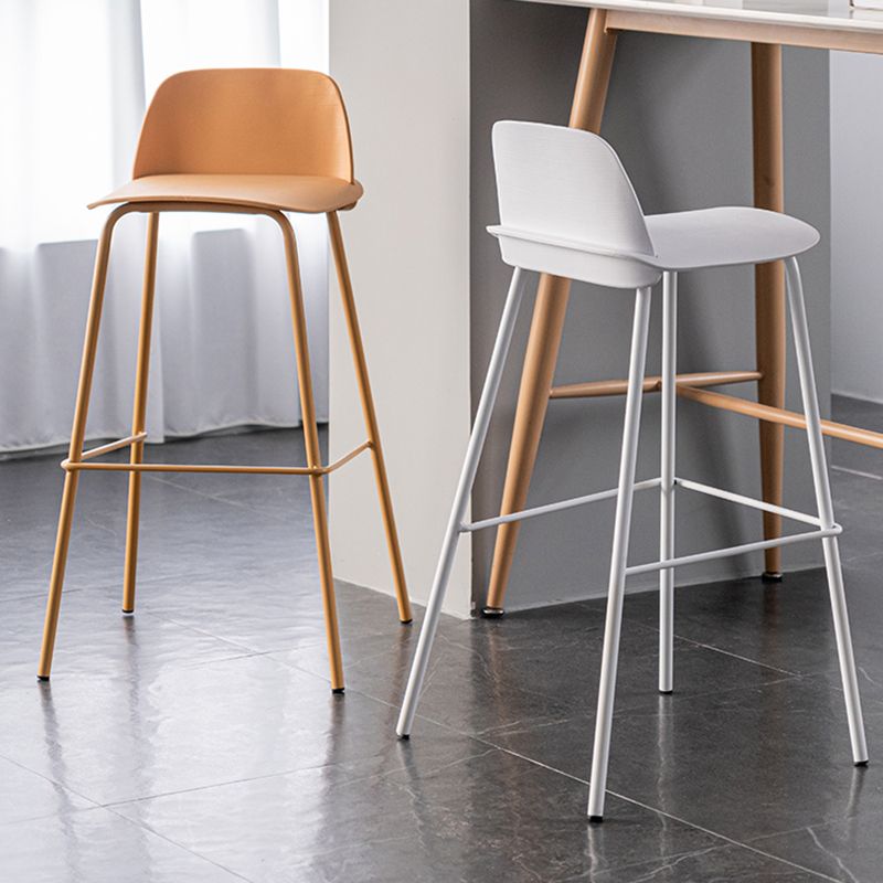 Rectangular Modern Plastic Bar Stool Backrest Footrest Counter Stool with Iron Legs