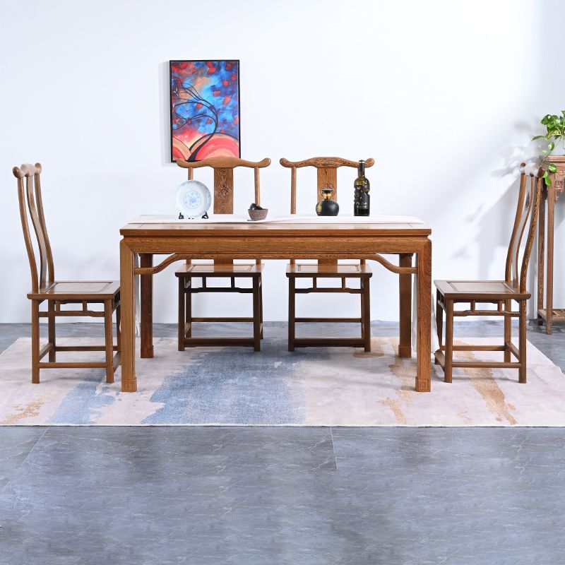 Traditional Style Solid Wood Dining Set with Walnut Fixed Table and 4 Legs Base for Home Use