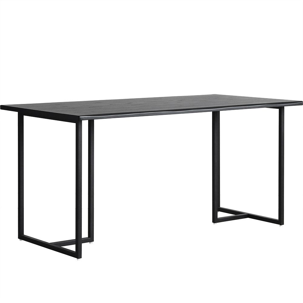 Industrial Solid Wood Dining Table Iron Double Pedestal Dining Table in Black