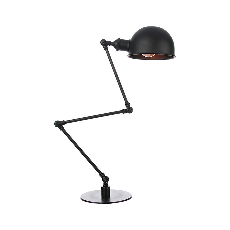 Black/Brass Domed Table Lighting Industrial Style 4"/8.5" Wide 1 Bulb Metallic Table Lamp with Adjustable Arm for Office
