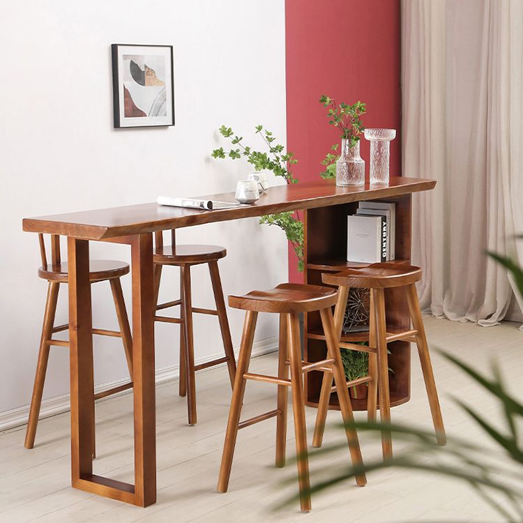 Contemporary Rectangle Bar Dining Table Wood Bar Height Table with Shelves