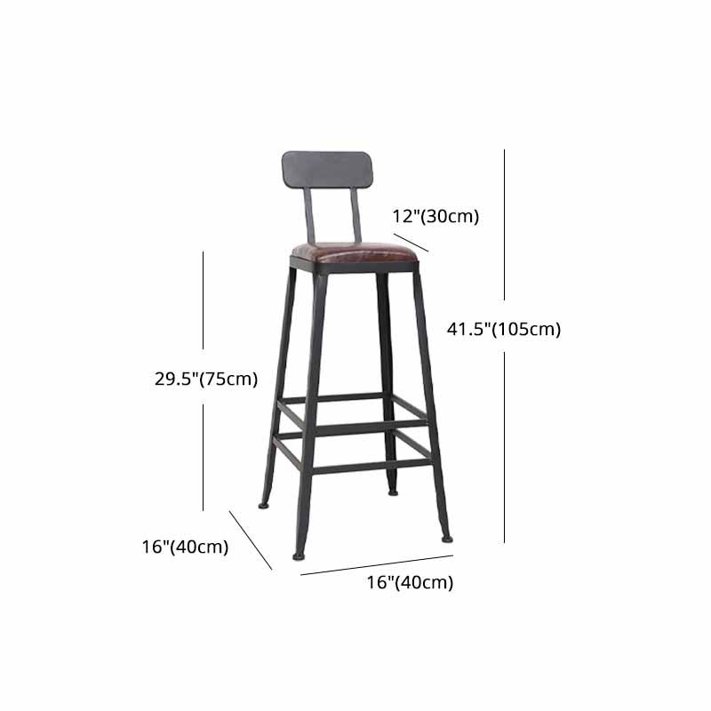 Wooden Square Seat Barstool Industrial Metal Counter Stool with Backrest