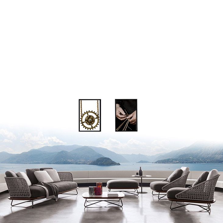 Tropical Outdoor Patio Sofa Wicker/Rattan Gray Fabric Water Resistant