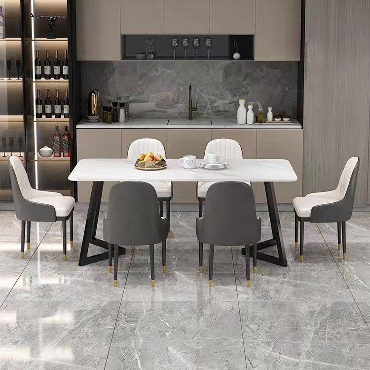 Modern 1/4/5/7 Pieces Dining Set Sintered Stone Dining Table with Leather Chairs