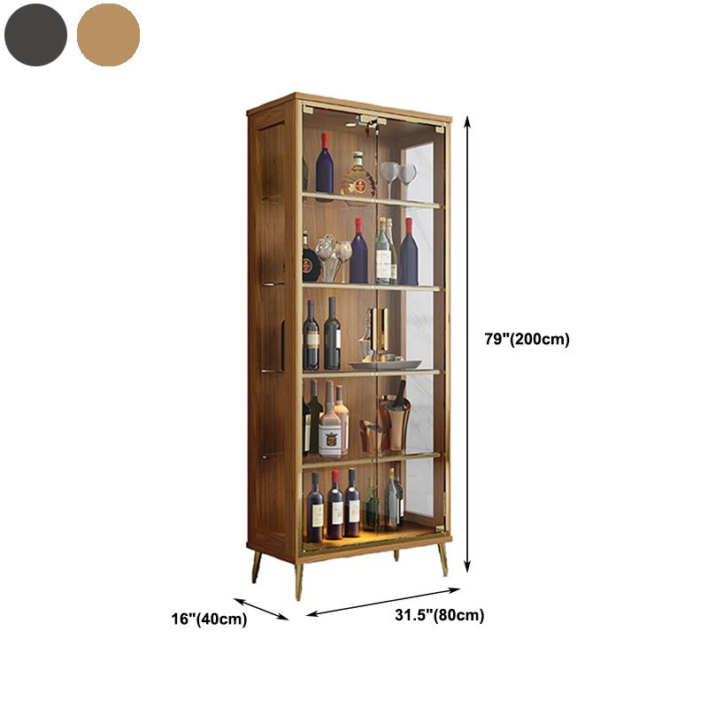 Glam Display Stand Black/Walnut Finish Display Cabinet with Glass Locking Doors