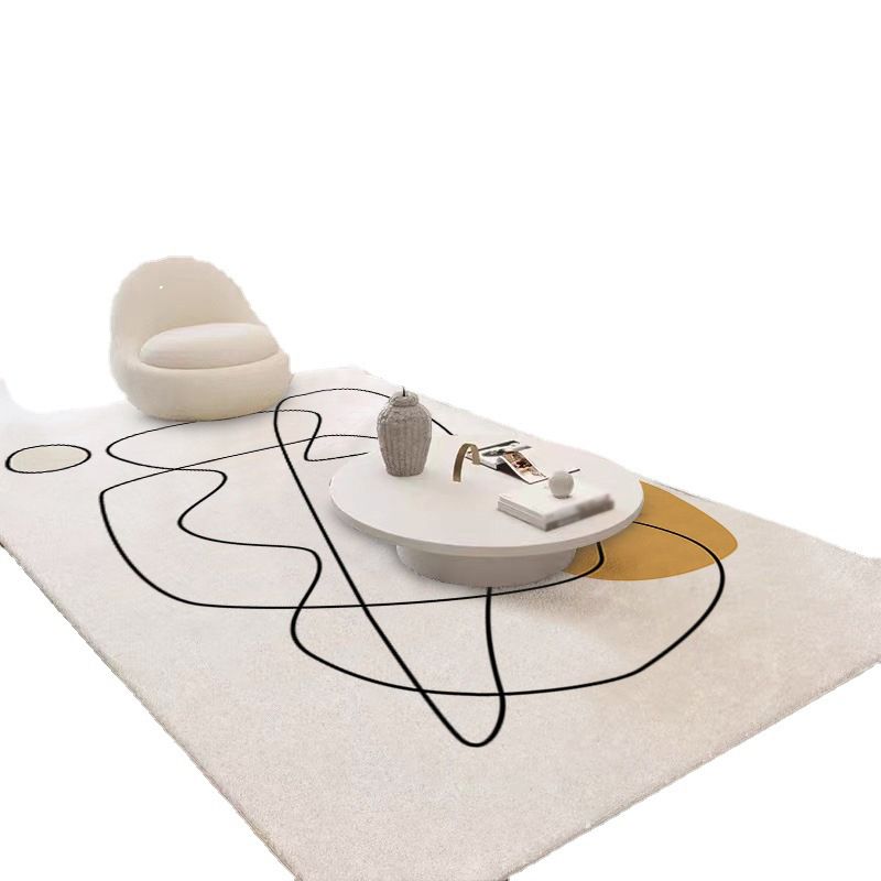 Beige Irregular Line Rug Polyester Simple Rug Washable Rug for Living Room
