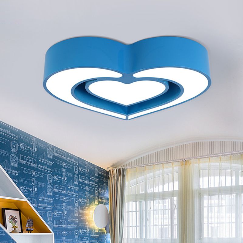 Loving Heart Ceiling Flush Mount Contemporary Acrylic Blue/Red/Pink LED Flush Light for Bedroom