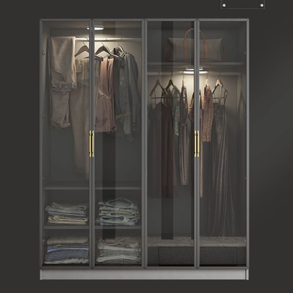 Contemporary Style Glass Wardrobe Grey Colour Wardrobe Closet