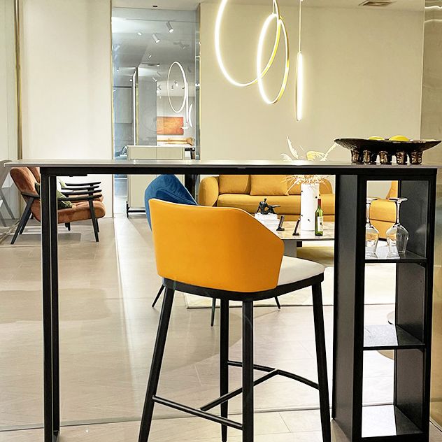 Modern Style Bar Table Stone Rectangle Bistro Bar Desk with Double Pedestal