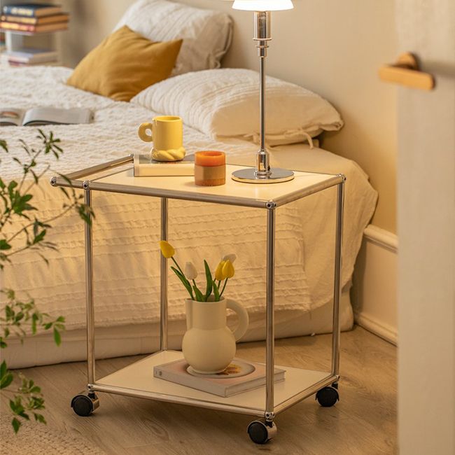 Medieval Modern Style Rectangular Metal/glass Table Wheel Base Side Table