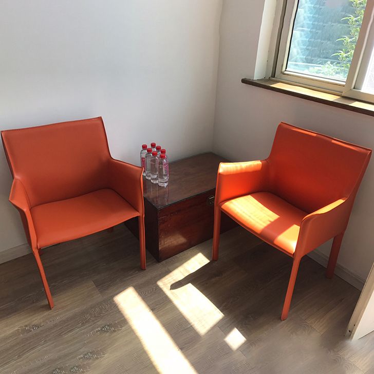 Leather Dining Chair Contemporary Arm Solid Back Side Chairs