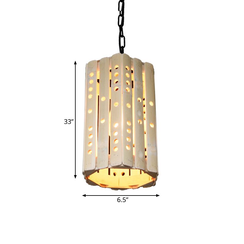 Luz de colgante de suspensión de cilindro Lámpara colgante de porche de bambú de bambú moderno en beige