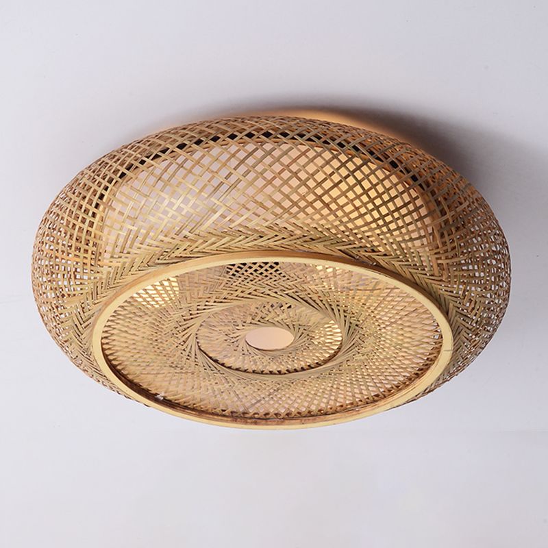 Plafonnier tissé en bambou, style asiatique, luminaire simple, beige