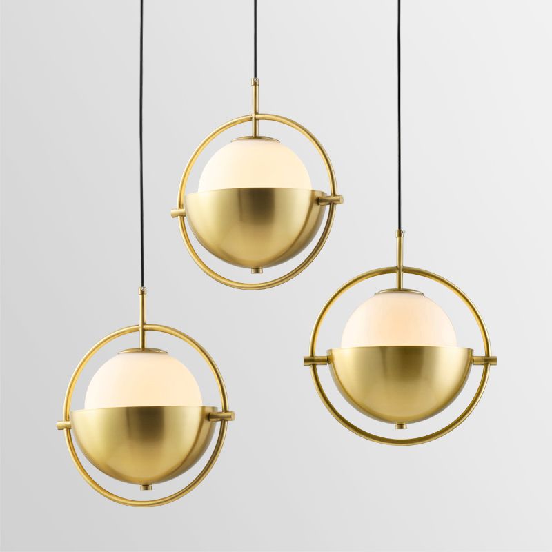 Brass Orb Pendant Lighting Contemporary 1-Light Opal Glass Hanging Lamp Kit with Metal Frame