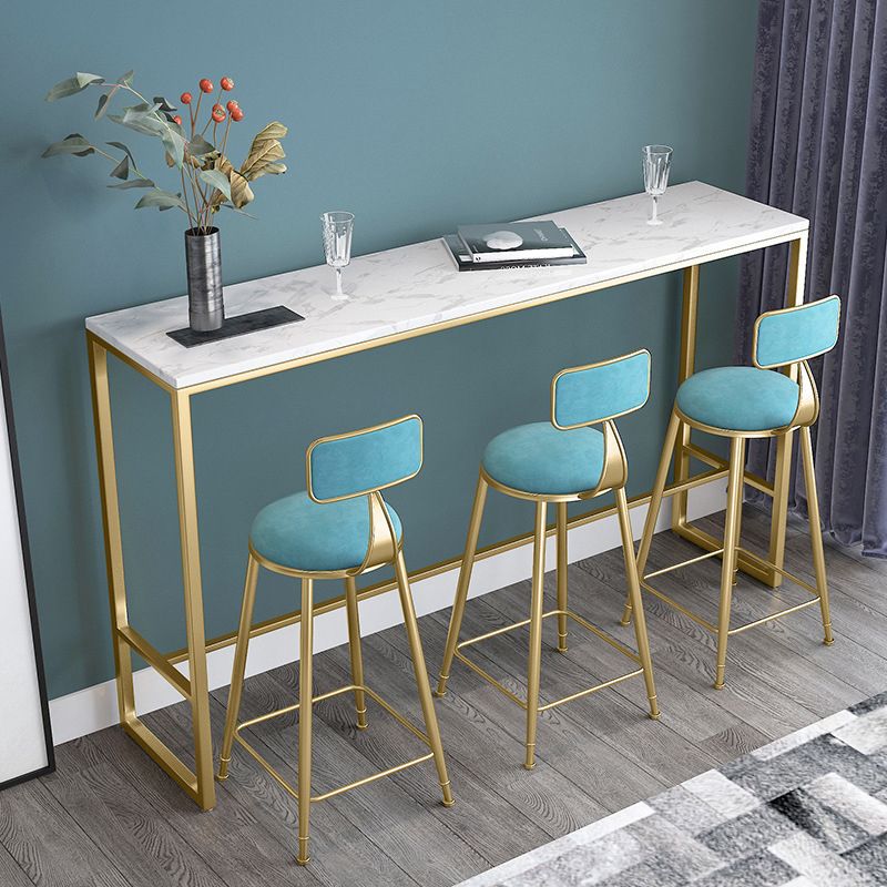 White Glam Style Bar Table in Faux Marble and Metal Bar Table for Living Room, Only Table