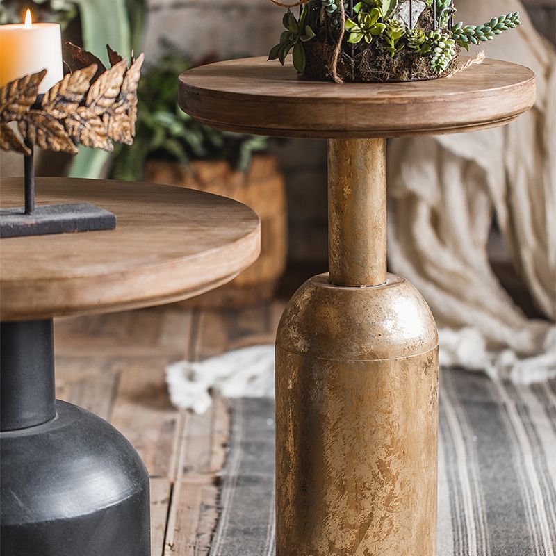 Rustic Corner Table Solid Wood Round Pedestal Side End Table