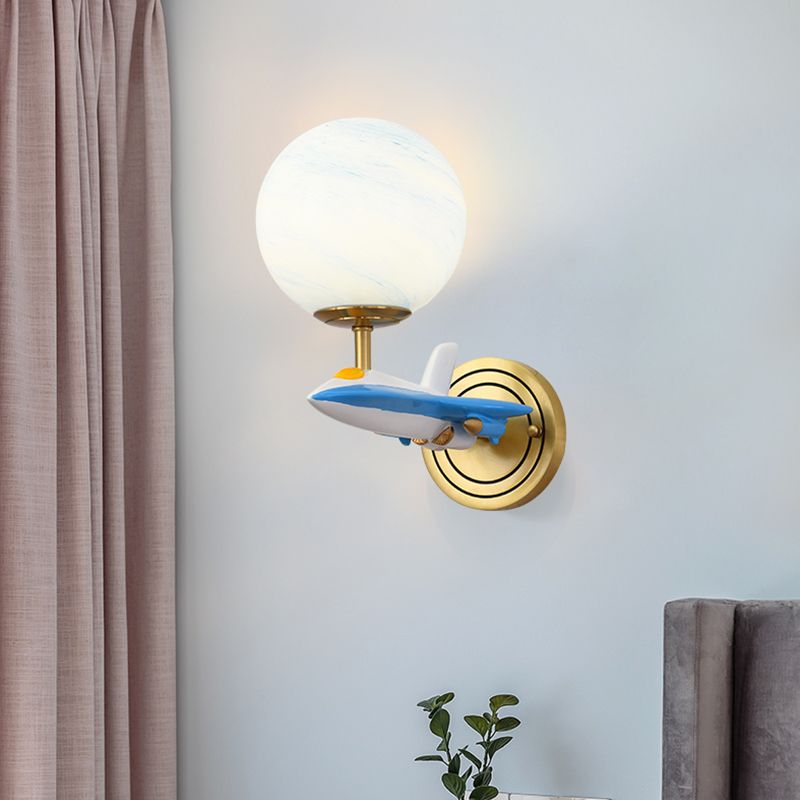 Living Room Sphere Wall Light with Airplane Glass Resin Contemporary Sconce Light