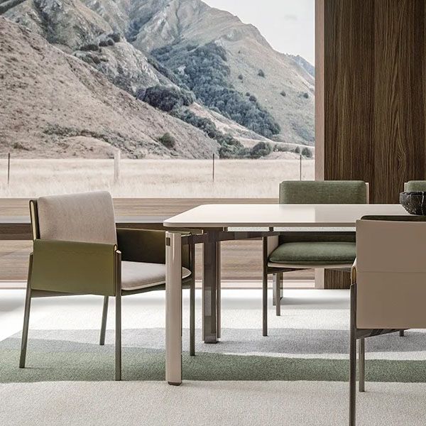 Upholstered Matte Finish Dining Chair Designer Style Conference Room Solid Back Arm Chair