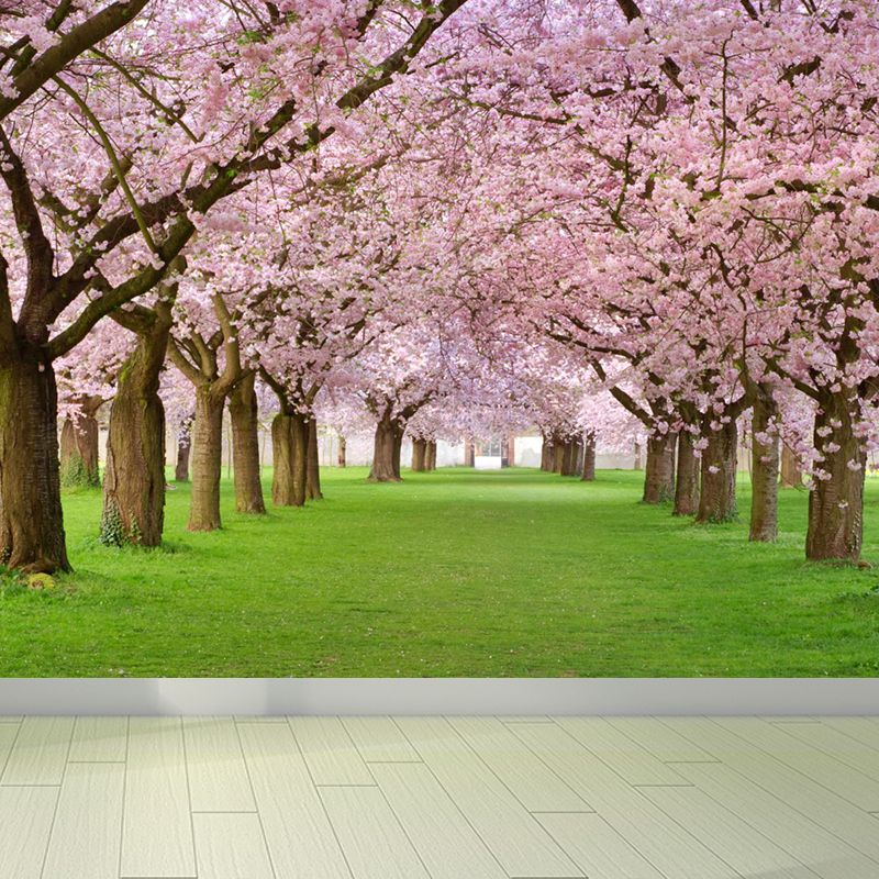 Extra Large Modern Mural Wallpaper in Pink Cherry Trees Wall Decor, Custom Printed